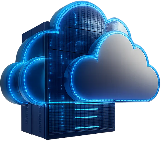 Illustration of a cloud above a server rack